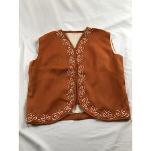 Vintage 1960s Handmade Mod Beaded Vest Orange Open Front Boho Hippie Festival